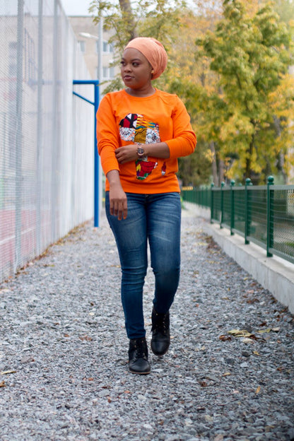 African map sweatshirt Orange Colour